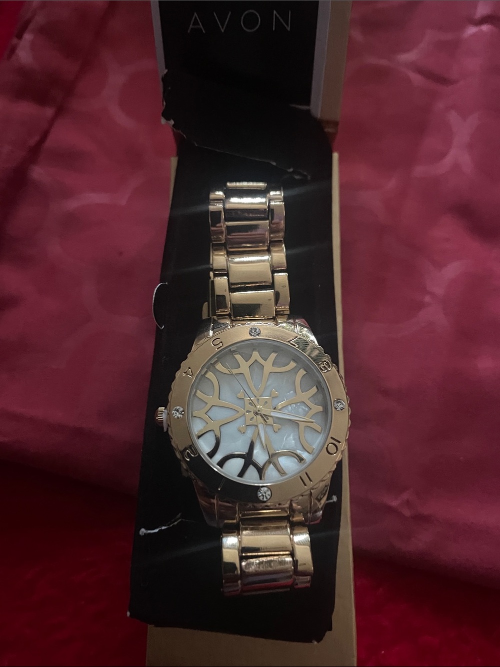Avon Two-Tone Gold and Silver Women's Watch with Patterned Face